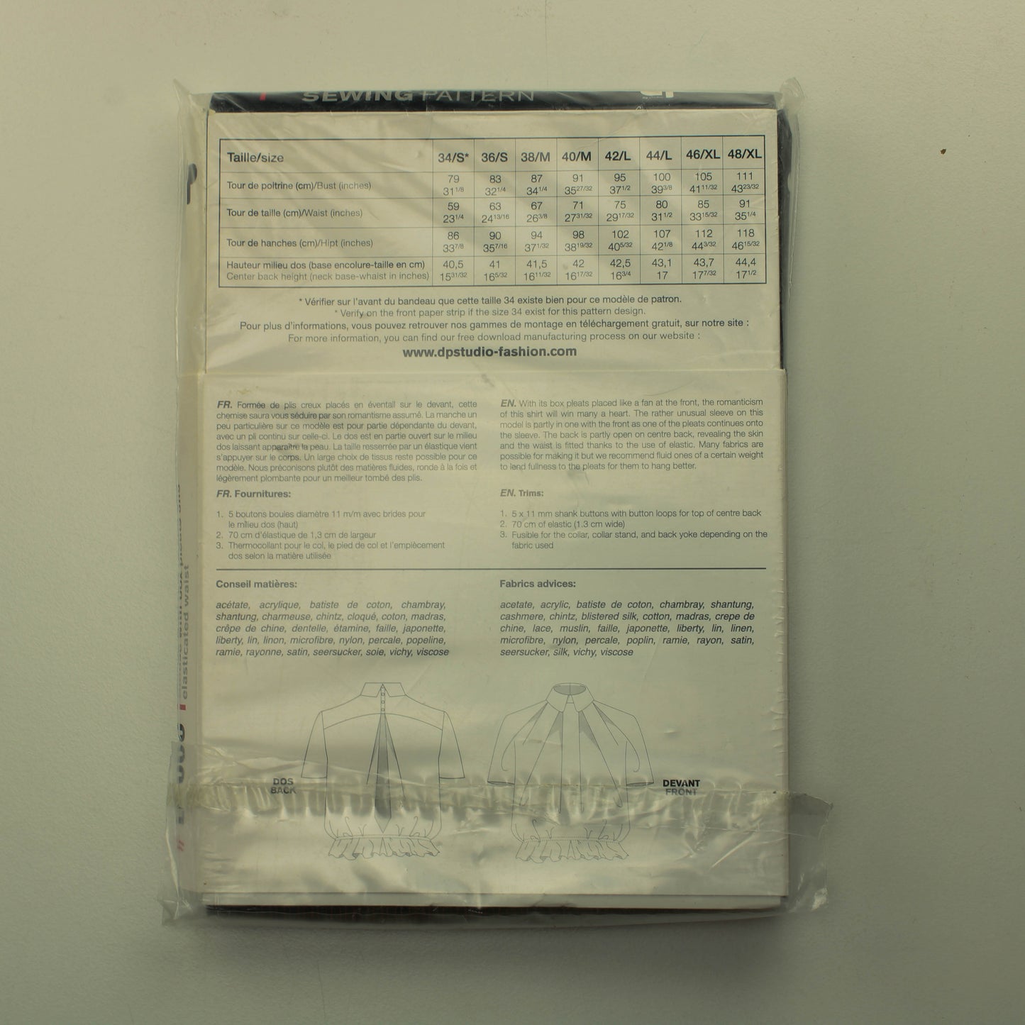 Patron de couture: Le 600 Blouse with box pleats and elasticated waist 36-48