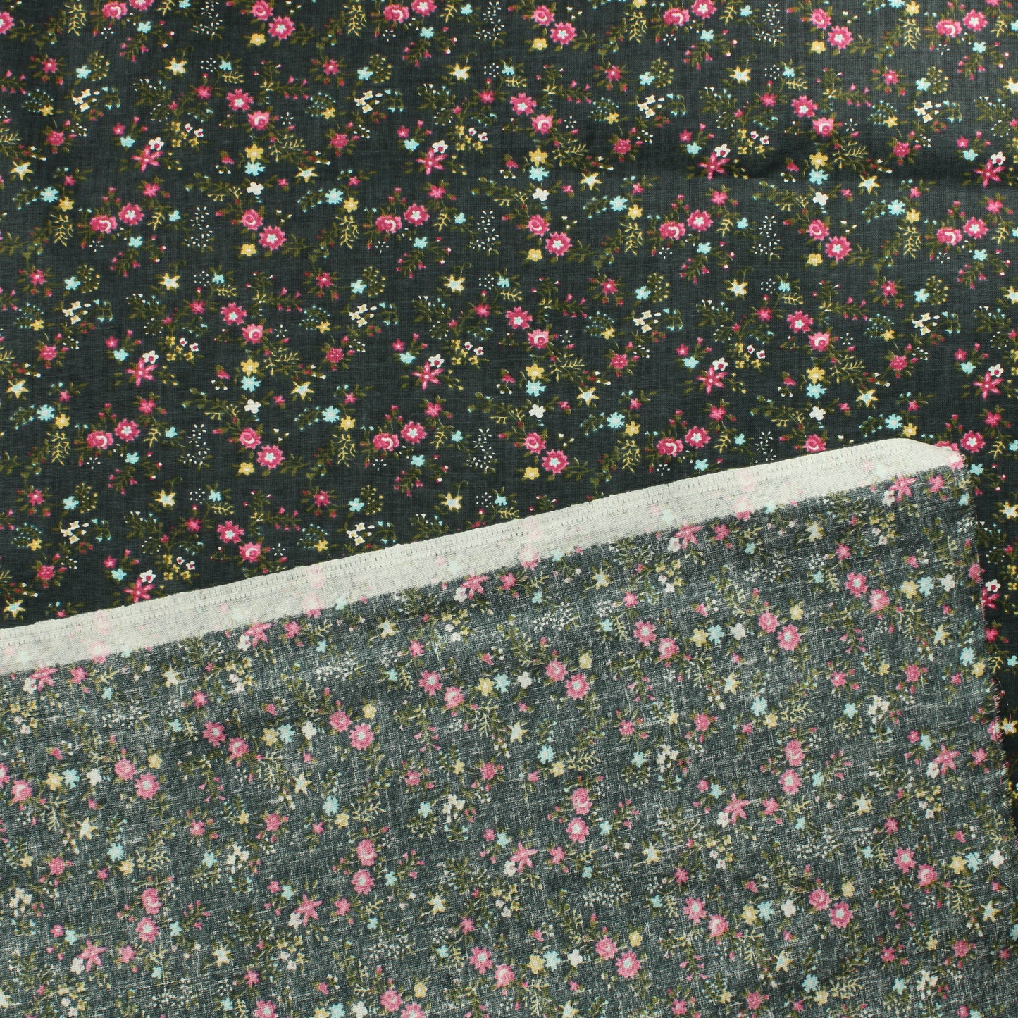 Tummanharmaa kukkaköynnös Puuvilla - Pala