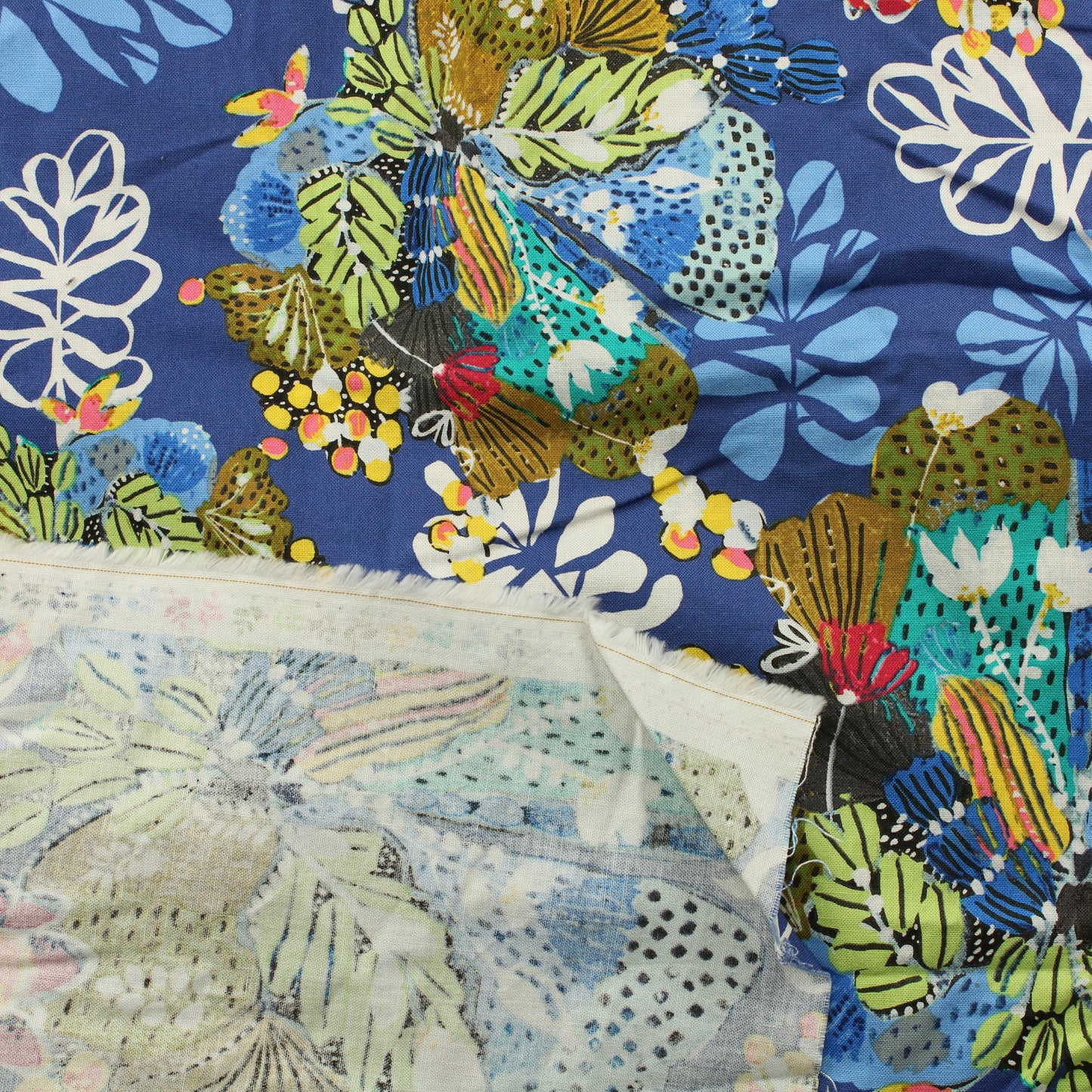 Sinisävyinen Kukka Puuvilla - Pala