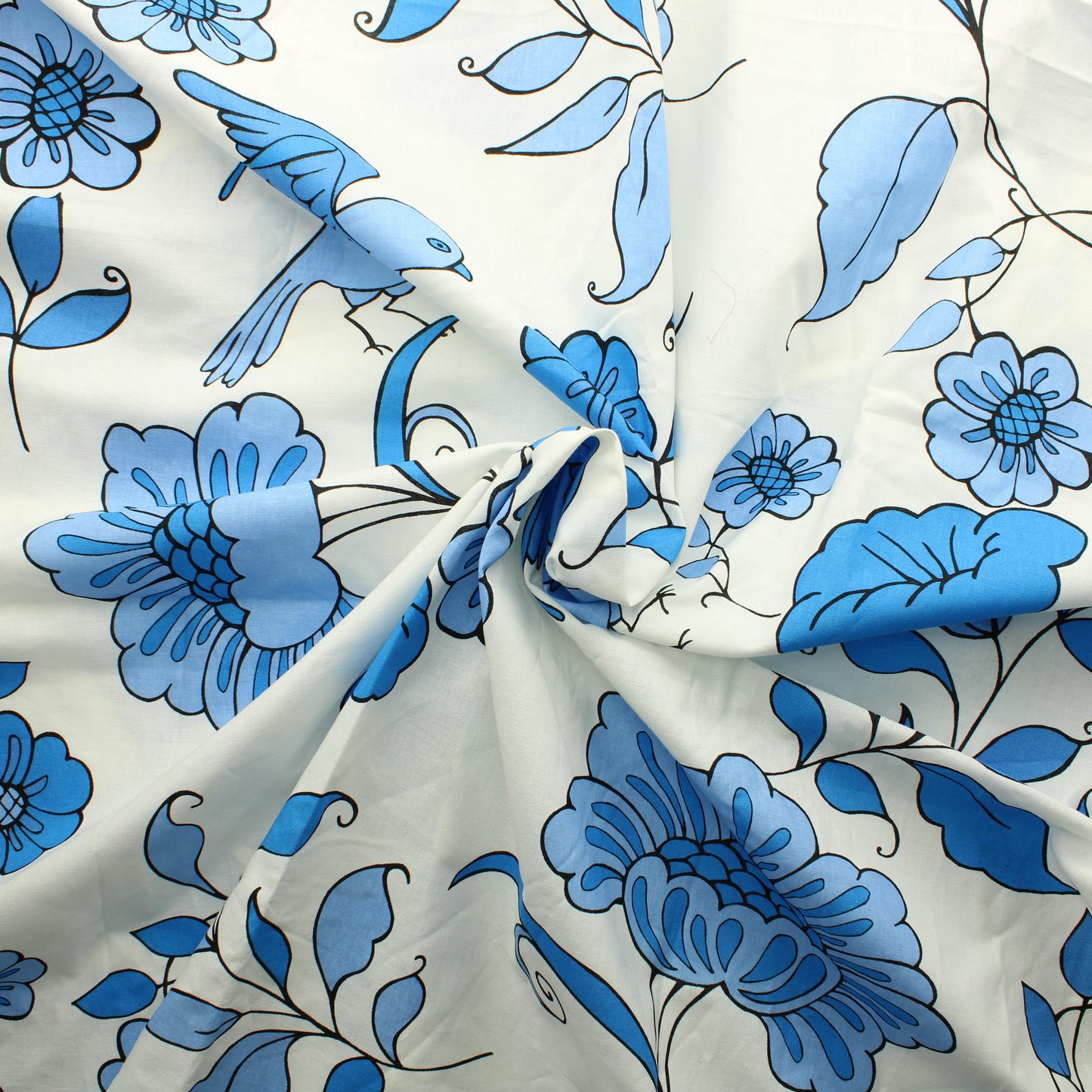 Sinivalkoinen lintu ja kukka Puuvilla - Pala