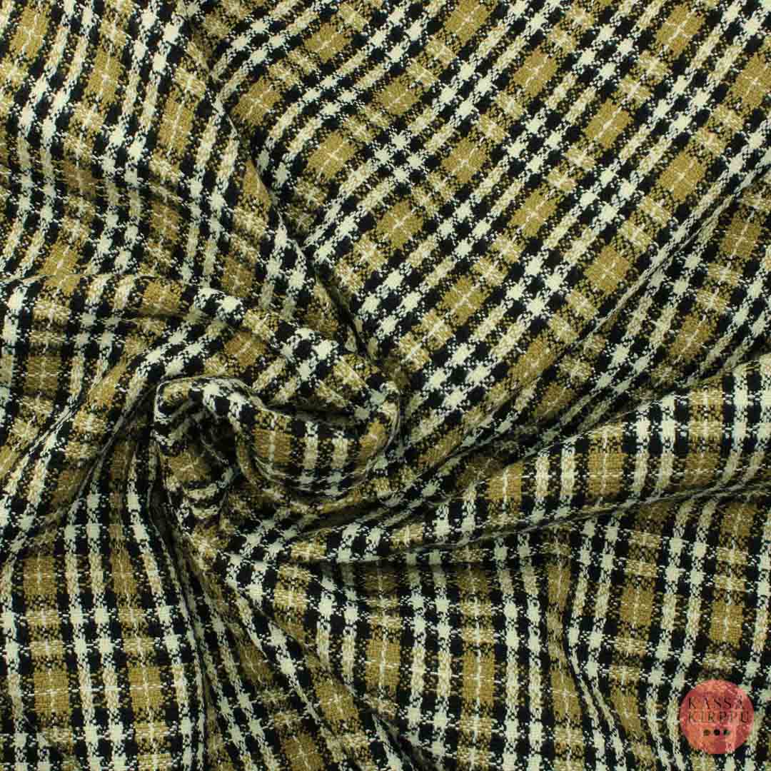 Vihertävä-musta ruutu Vaatetuskangas - Pala