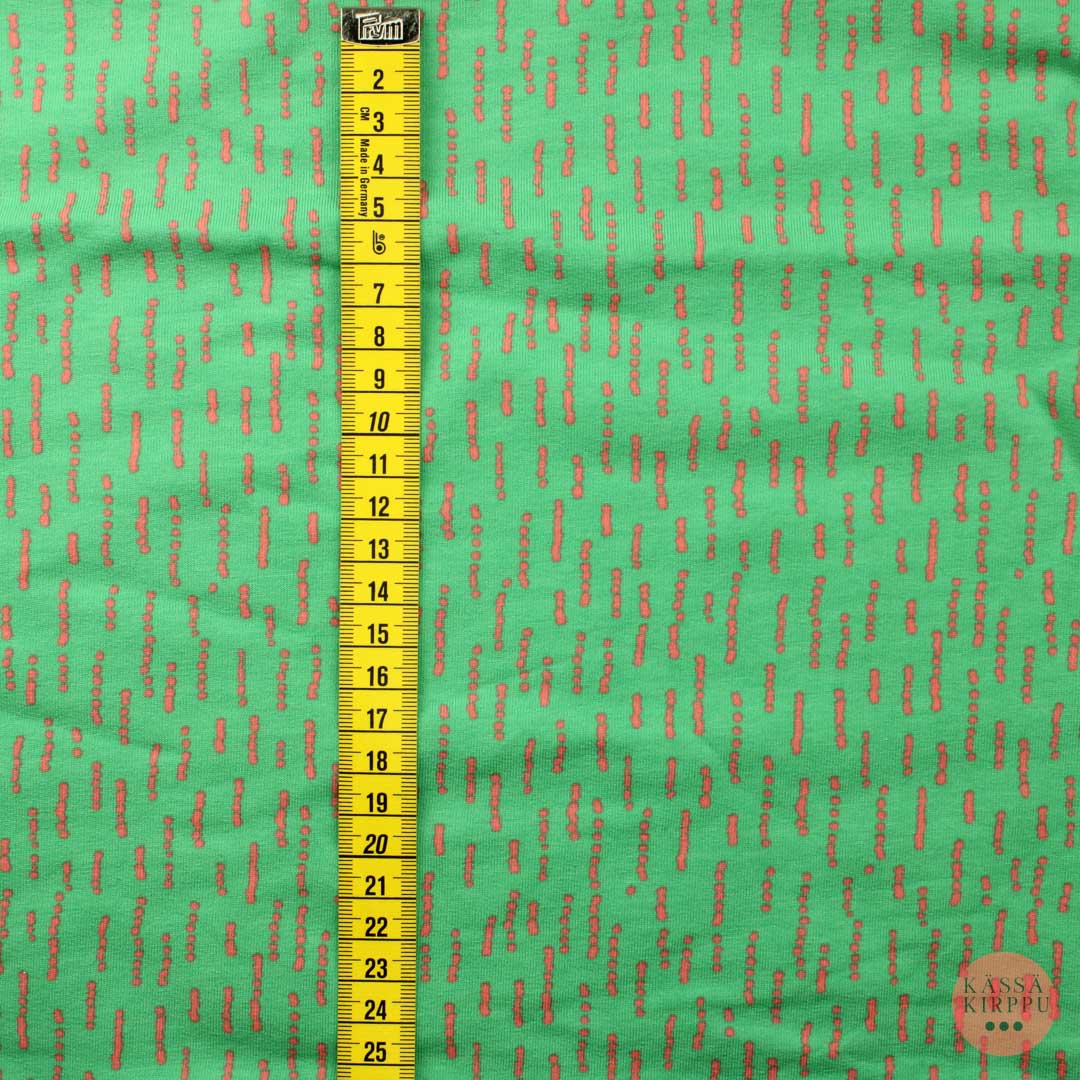 Vihreäpohjainen oranssinpunainen katkoviiva JC - Pala