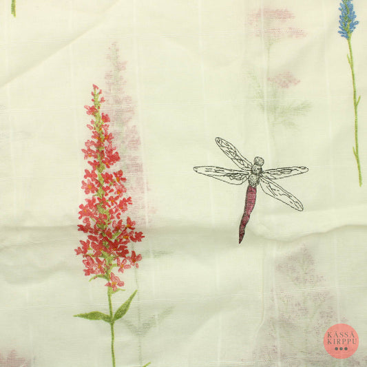 Kukka ja sudenkorento kuvioinen Verhokangas - Pala
