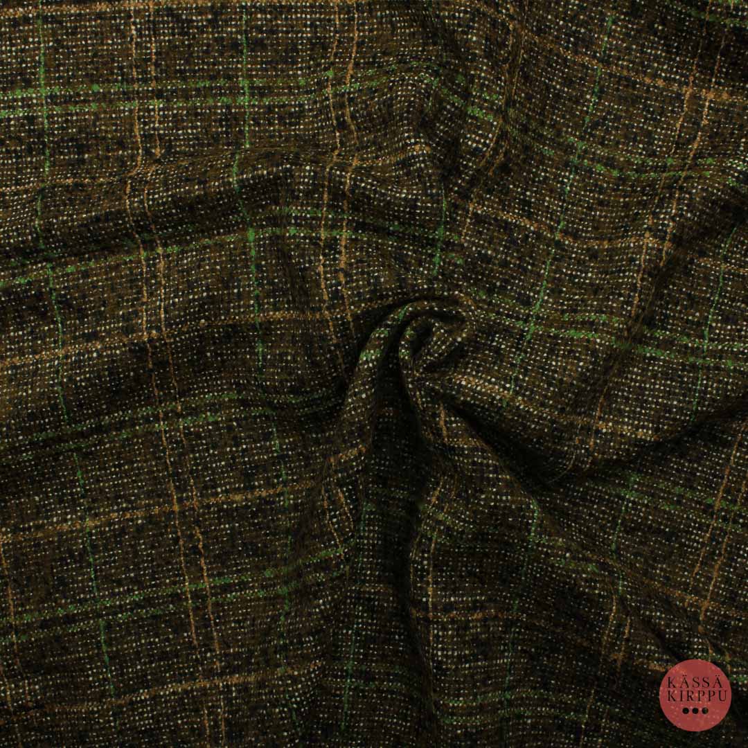 Ruskea ruudullinen villamainen Vaatetuskangas - Pala