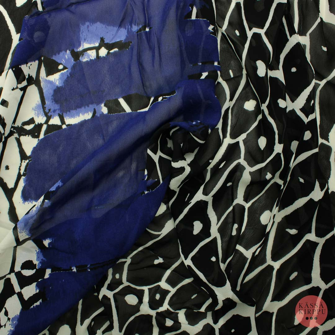 Musta-valkoinen sinikuvioinen Sifonkimainen vaatetuskangas - Pala