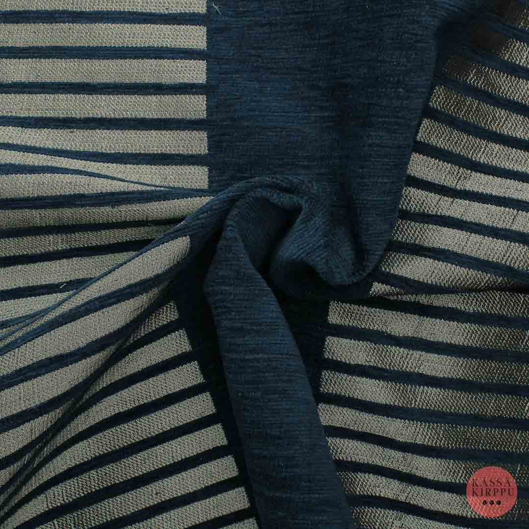 Sininen tumma hopearaitainen Verhoilukangas - Pala