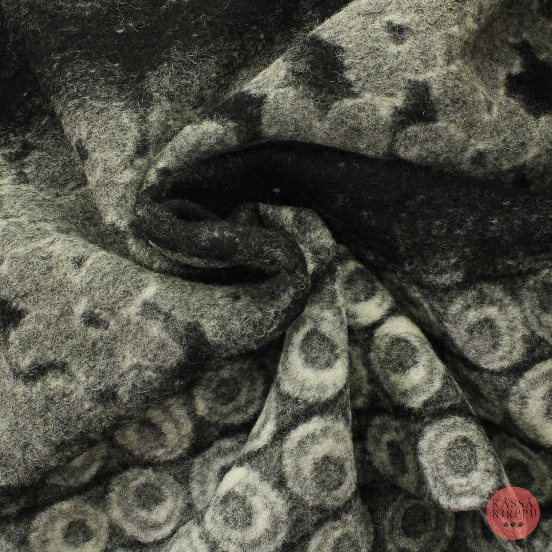 Musta-harmaa kuviollinen Villasekoitekangas - Pala