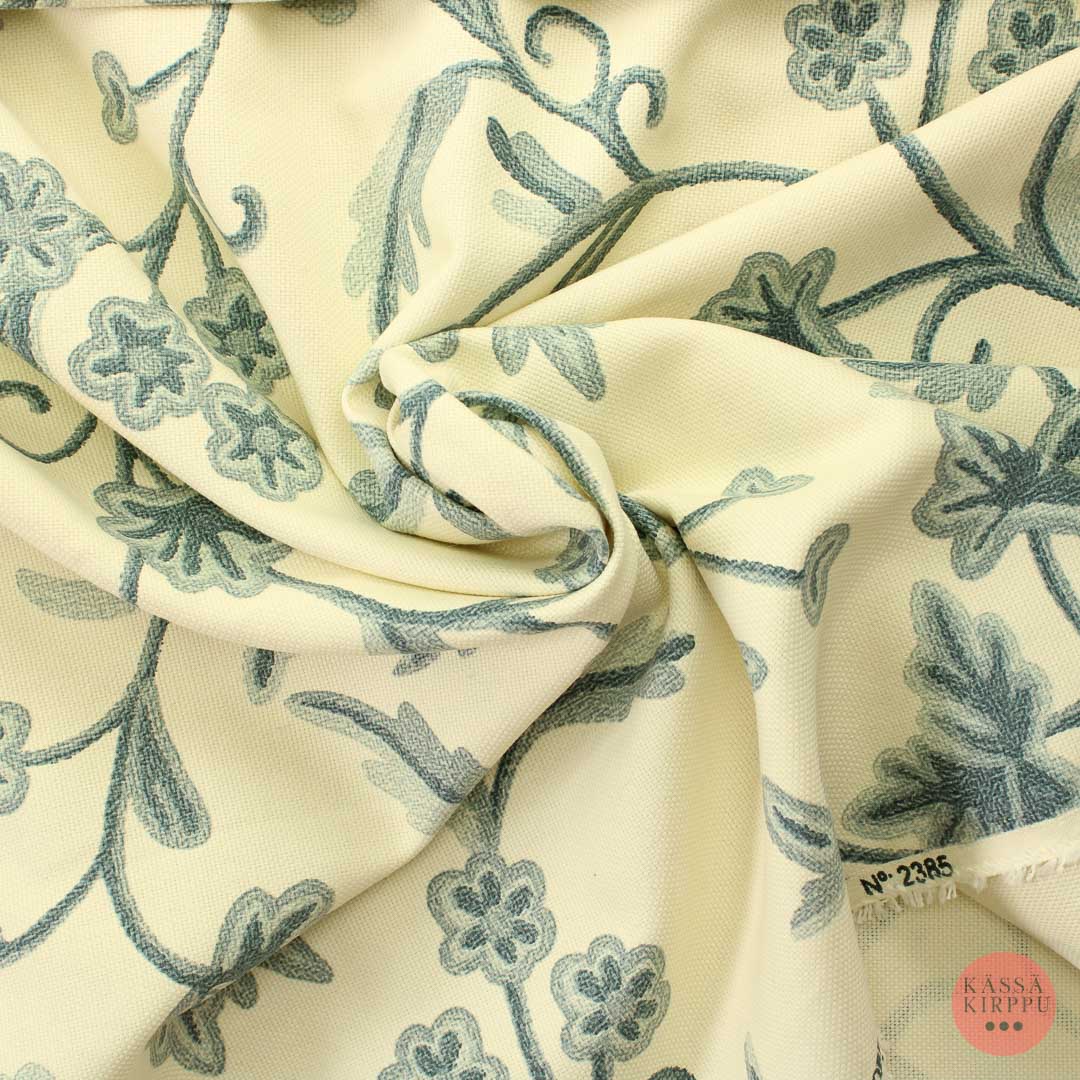 Luonnonvalkoinen harmaa köynnöskuvioinen Sisustuskangas - Pala