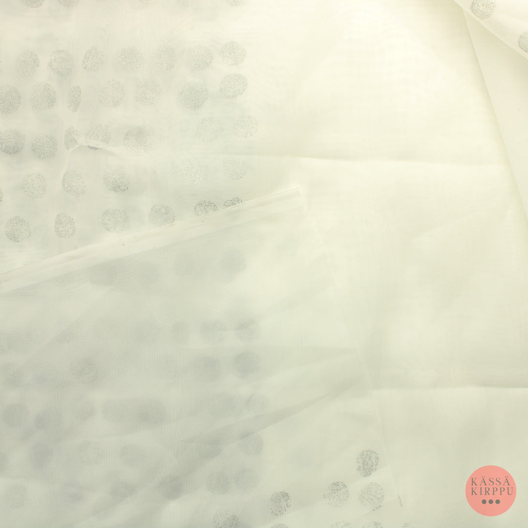 Valkoinen hopeapilkkuinen Valoverhokangas - Pala