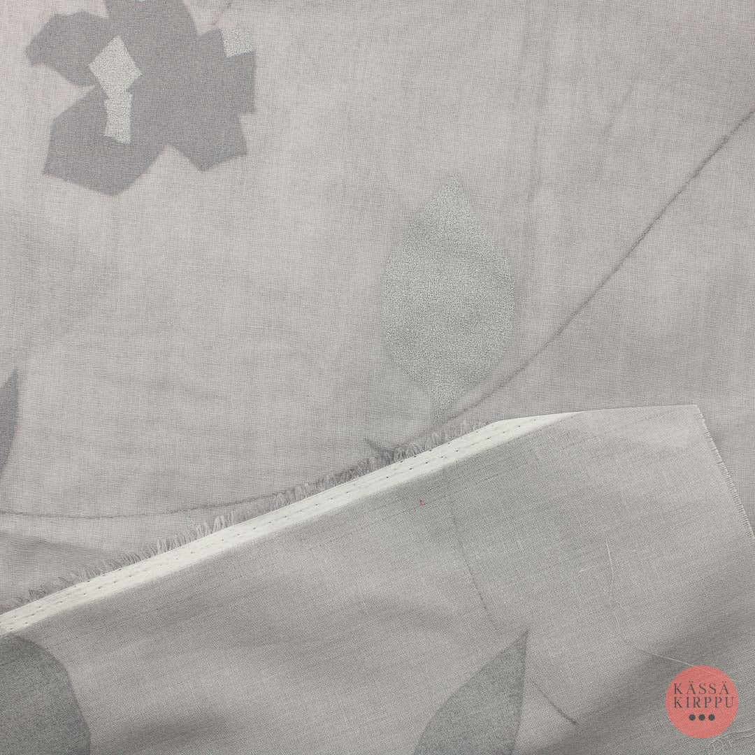 Harmaa lehtiaiheinen Verhokangas - Pala