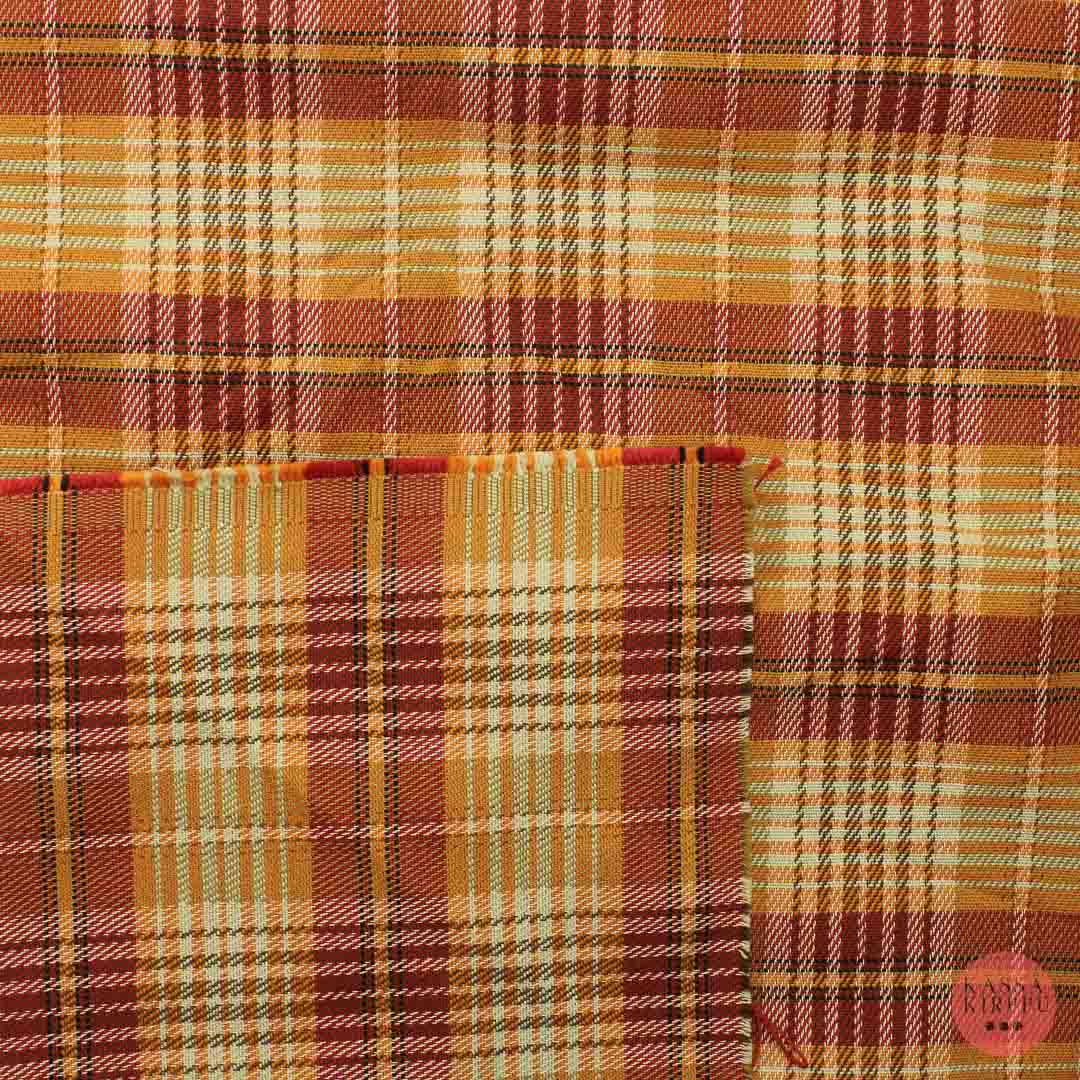 Puna-oranssi ruutukuosinen Vaatetuskangas - Pala