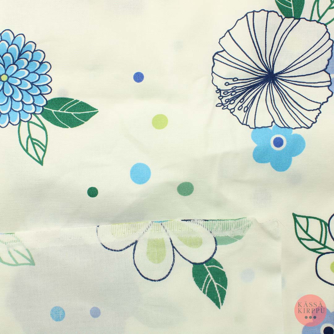 Sinisiä ja vihreitä kukkia Puuvilla - Pala