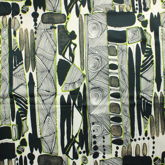 Mustavalkoinen limetehosteinen Stretchpuuvilla - Pala