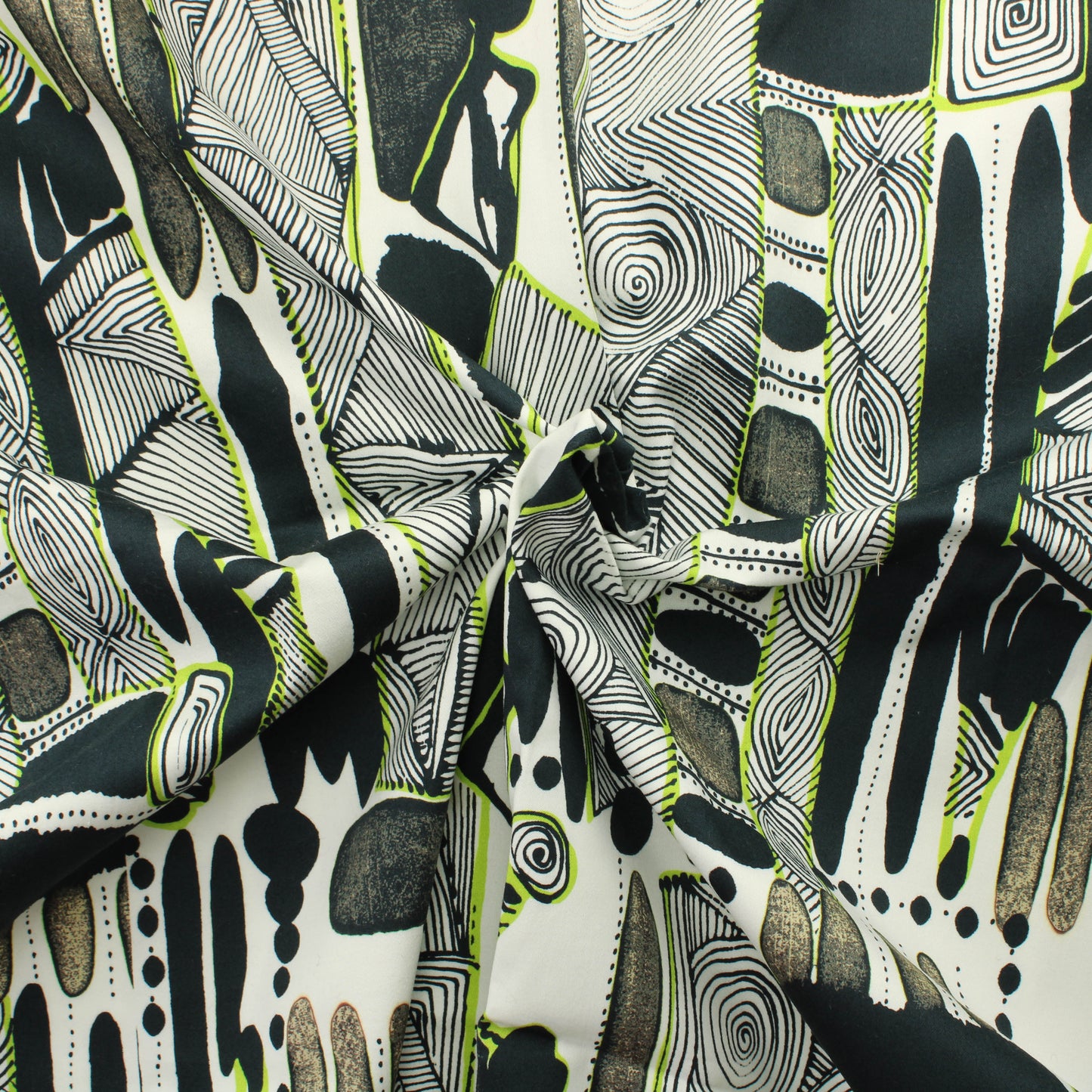 Mustavalkoinen limetehosteinen Stretchpuuvilla - Pala