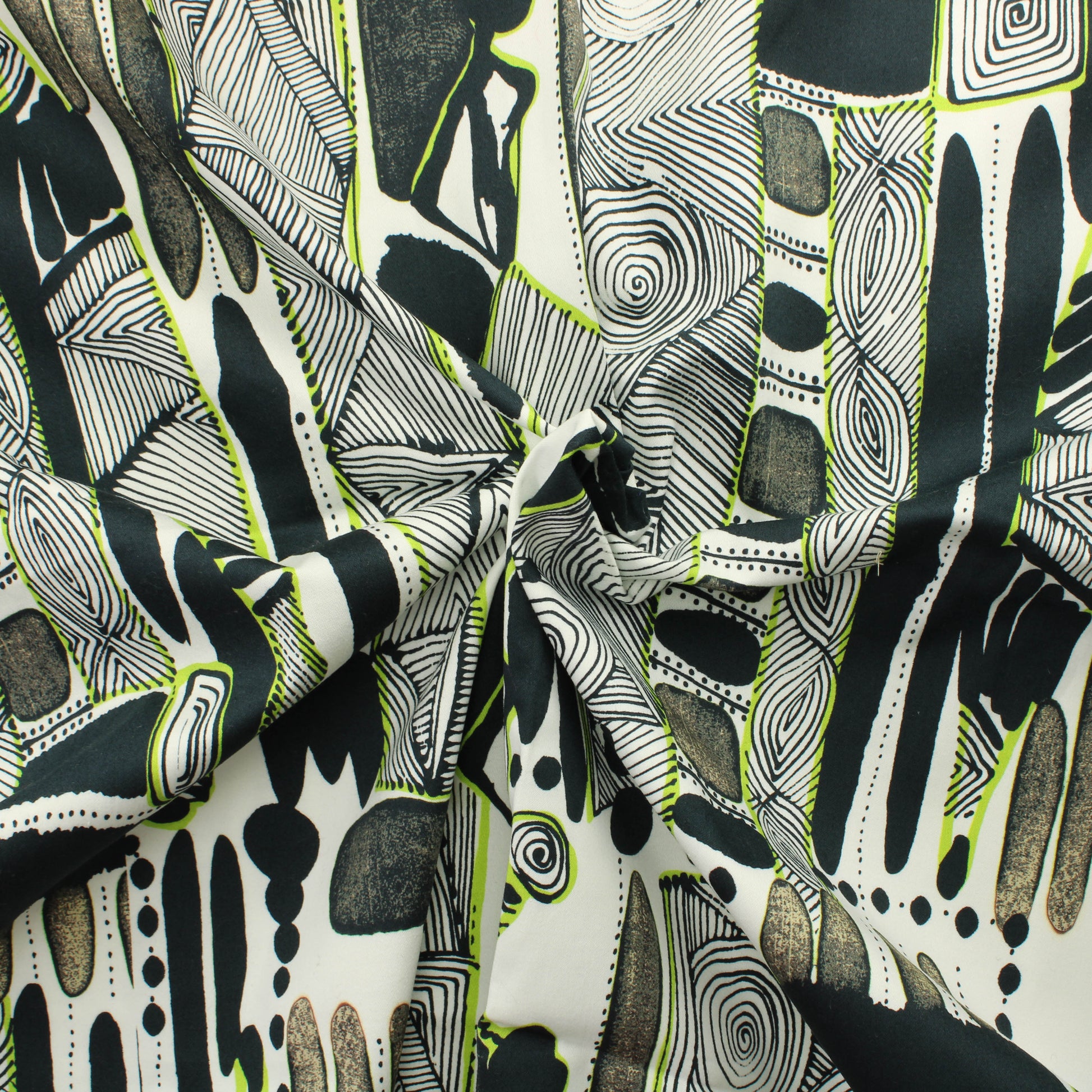 Mustavalkoinen limetehosteinen Stretchpuuvilla - Pala