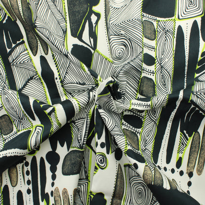 Mustavalkoinen limetehosteinen Stretchpuuvilla - Pala