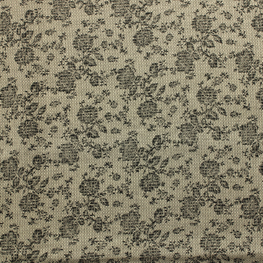 Greige-musta kukkakuvioinen vohvelimainen  Vaatetuskangas - Pala