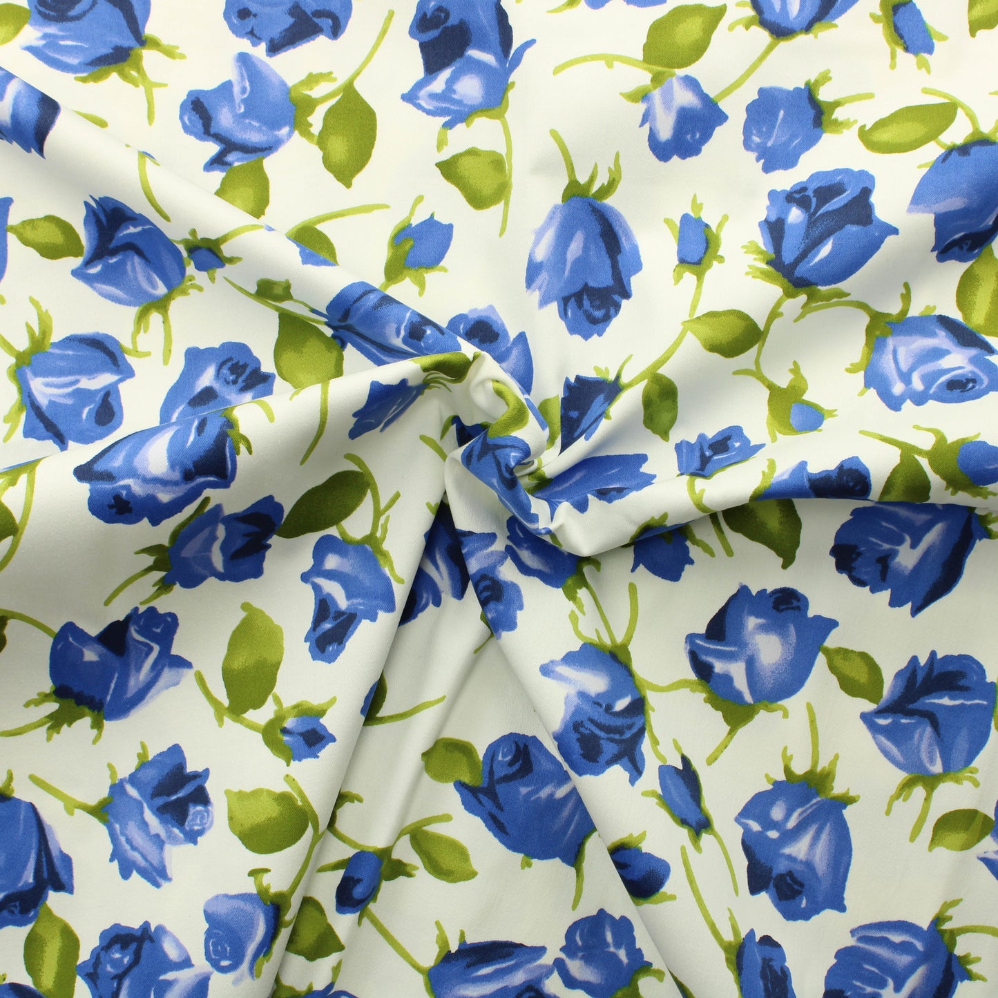 Tiny Bird's Fabrics Siniset ruusut Puuvillasatiini - Pala