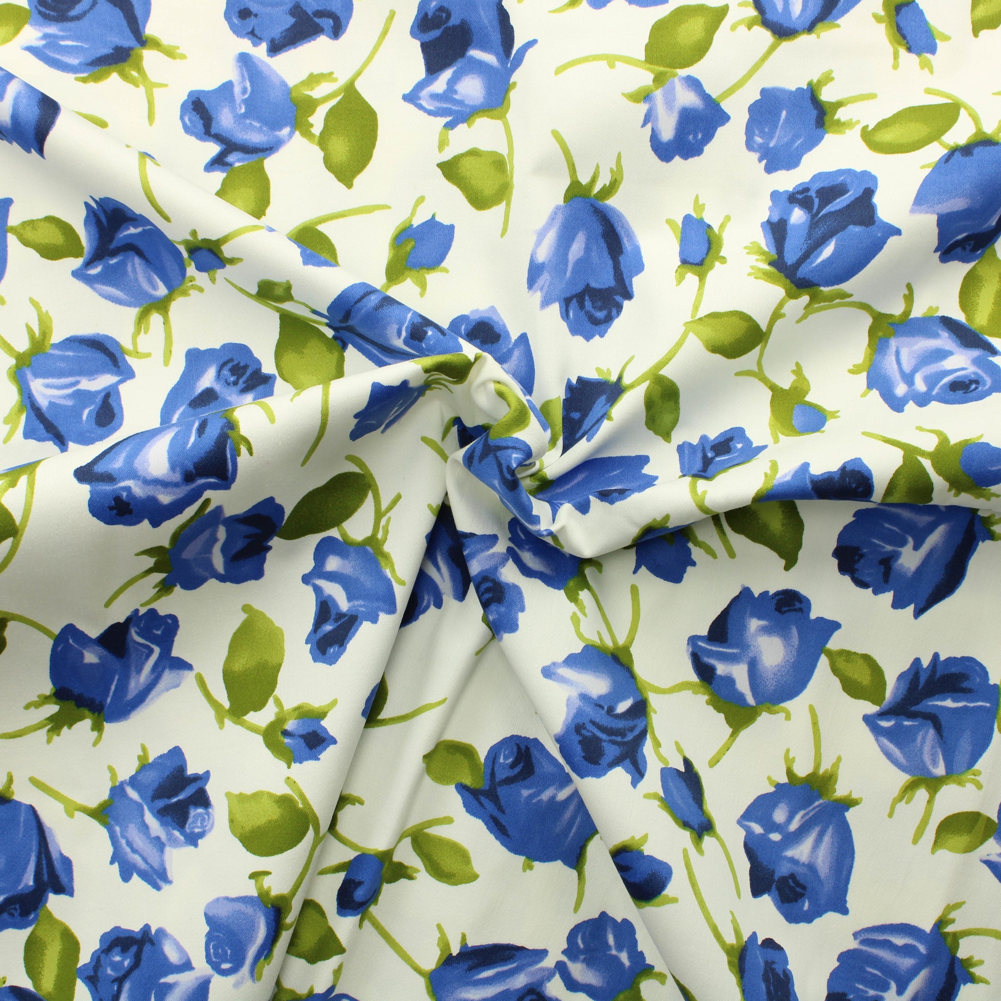 Tiny Bird's Fabrics Siniset ruusut Puuvillasatiini - Pala