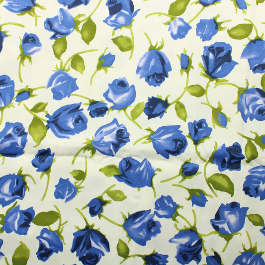 Tiny Bird's Fabrics Siniset ruusut Puuvillasatiini - Pala