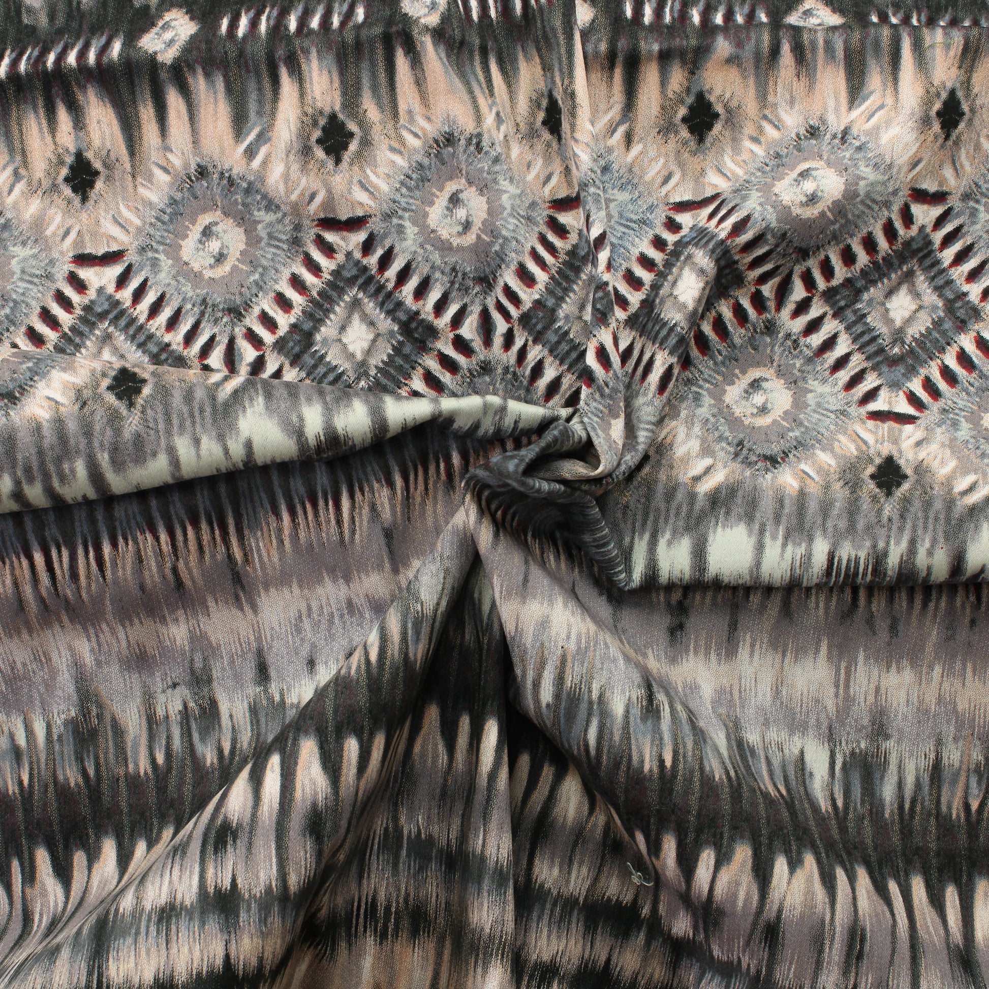 Harmaa-roosa sävyinen kuviollinen Stretchpuuvilla - Pala