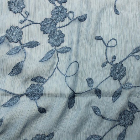 Kirjaillut kukat sininen Viskoosi - Pala