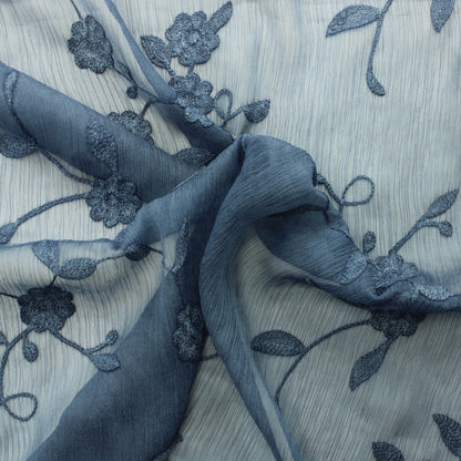 Kirjaillut kukat sininen Viskoosi - Pala