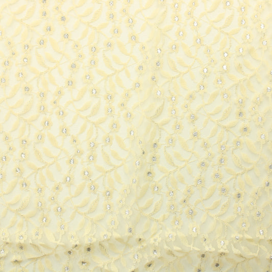 Keltainen hopeakoristeinen kukkaköynnös Pitsikangas - Pala