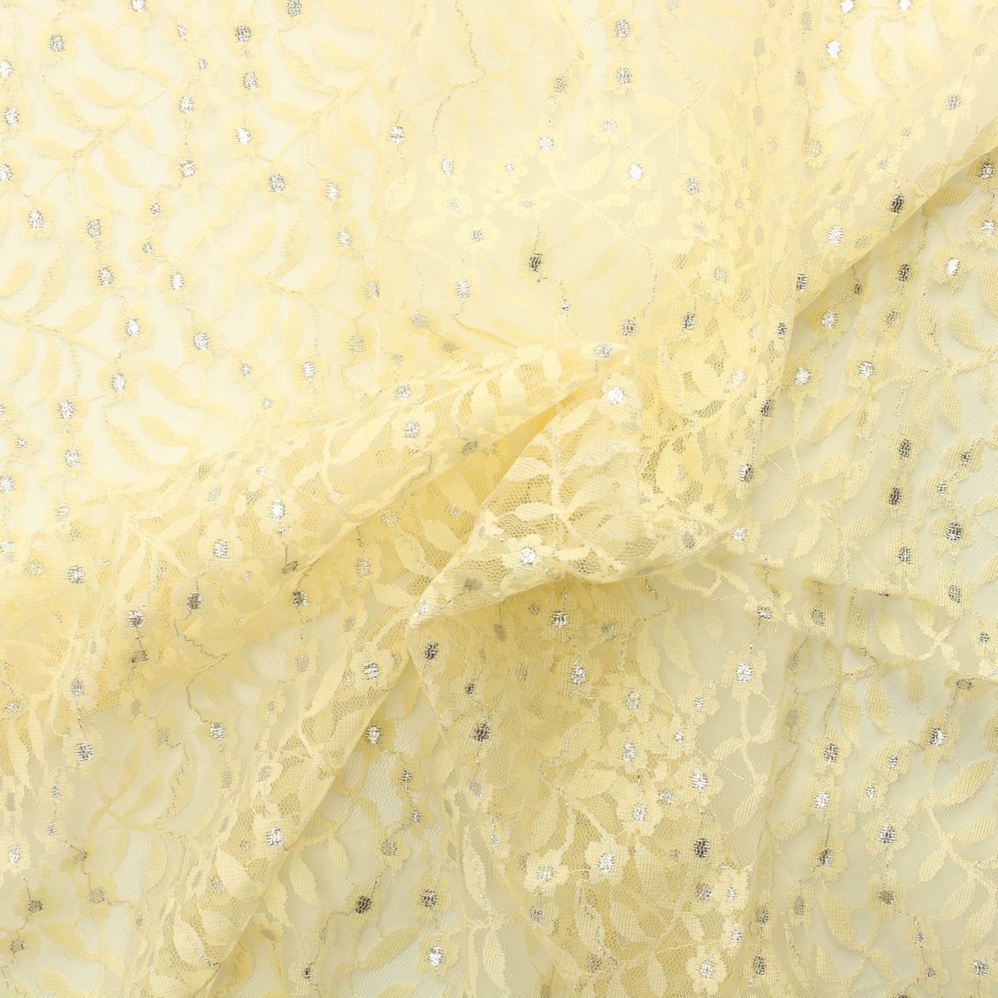 Keltainen hopeakoristeinen kukkaköynnös Pitsikangas - Pala