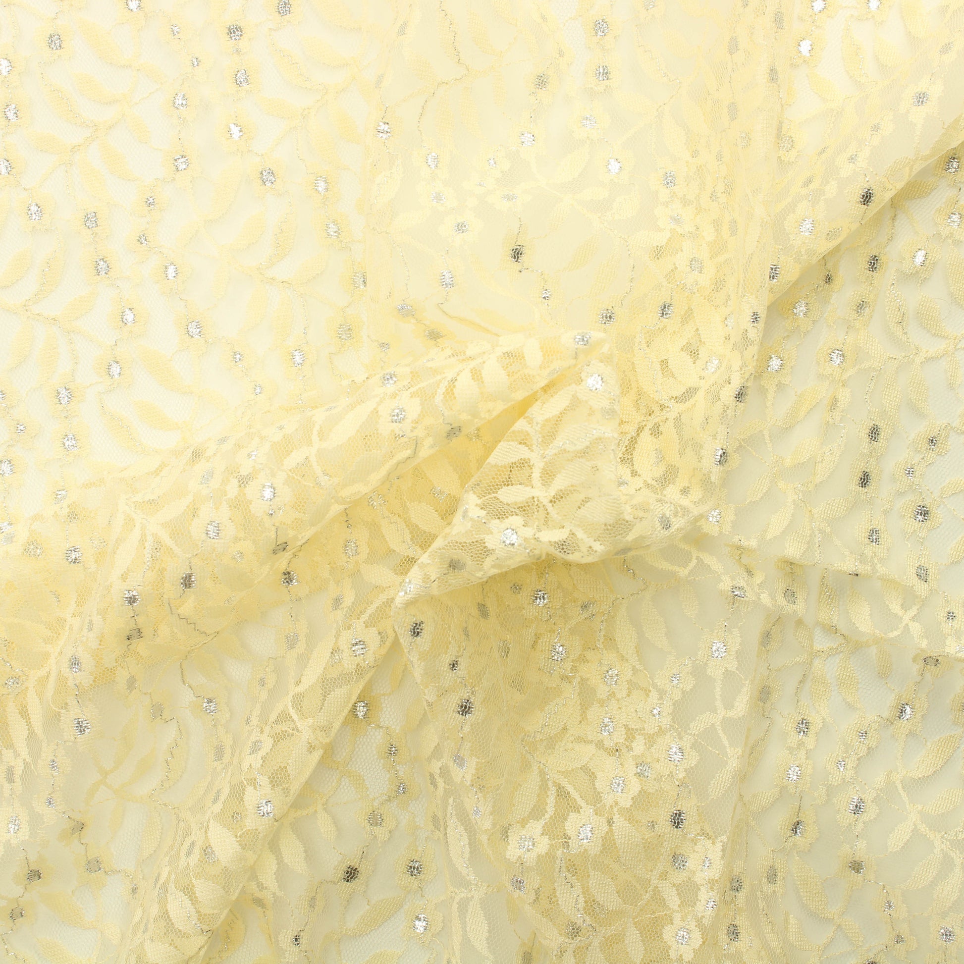 Keltainen hopeakoristeinen kukkaköynnös Pitsikangas - Pala