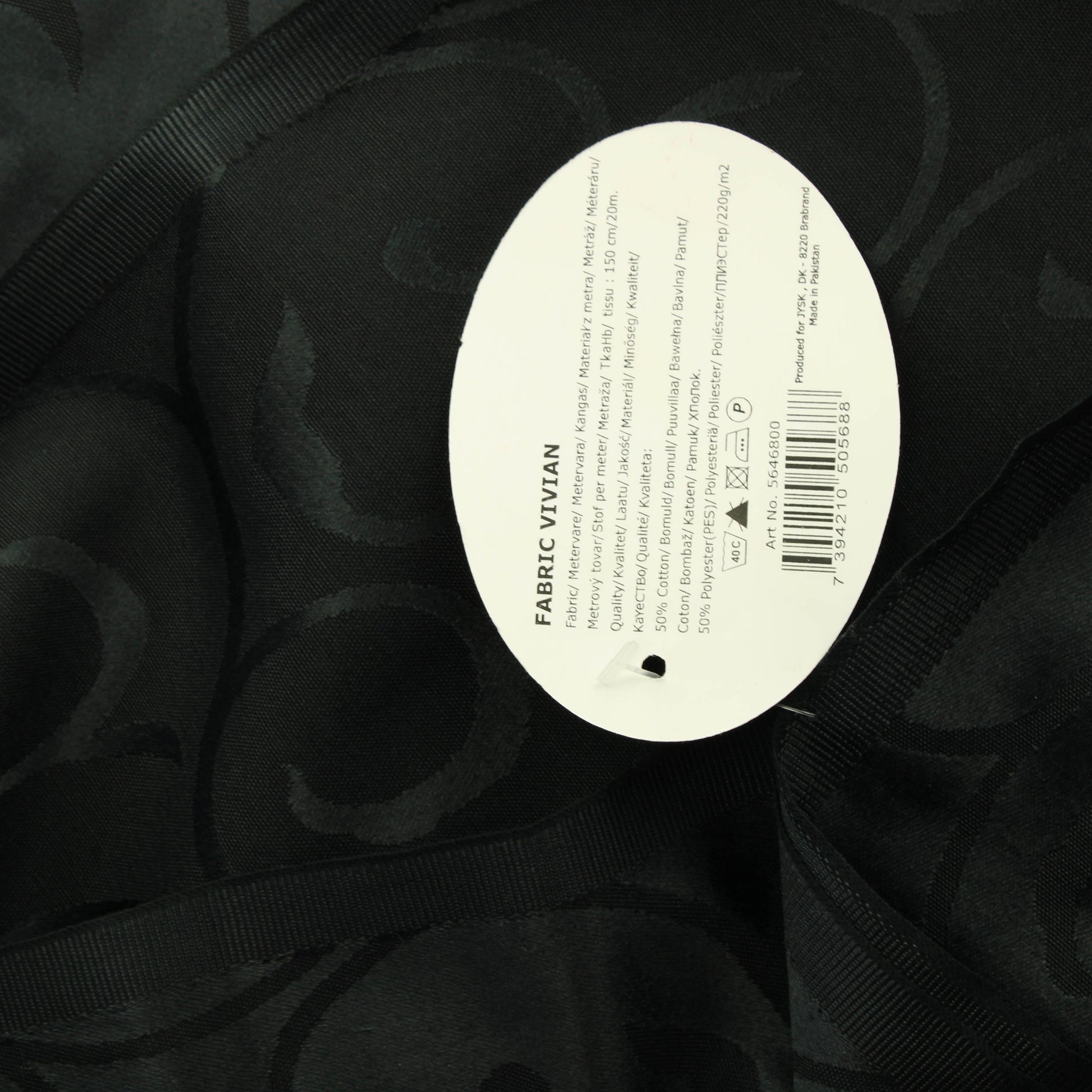 Musta kiemurakuvioinen Sisustuskangas - Pala