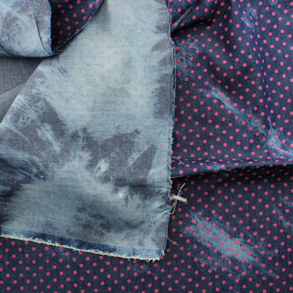 Ohut Pinkki Palloinen Farkkukangas - Pala