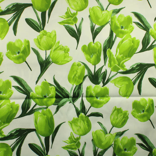 Vihreät tulppaanit Stretchpuuvilla - Pala