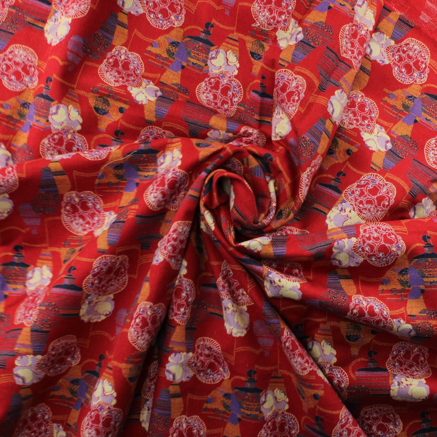 Punapohjainen kuviollinen Puuvillasekoite tvilli - Pala