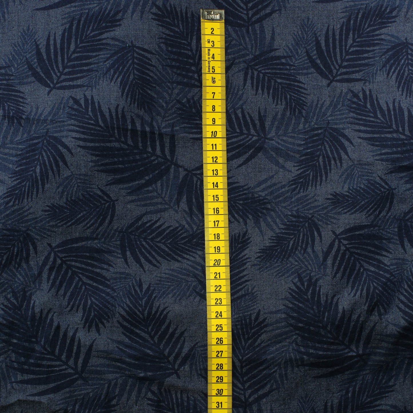 Palmunlehvä kuvioinen Farkkukangas - Pala