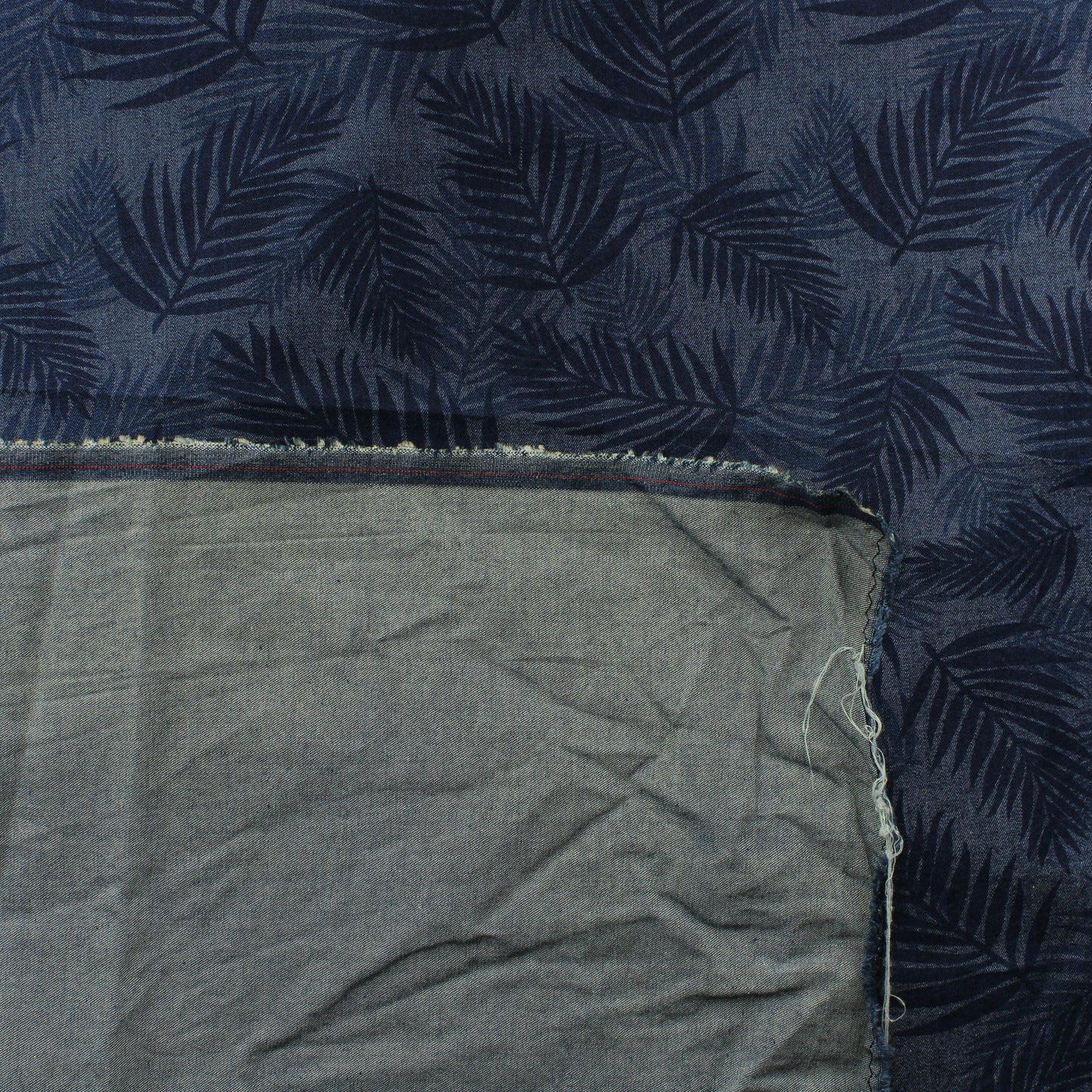 Palmunlehvä kuvioinen Farkkukangas - Pala