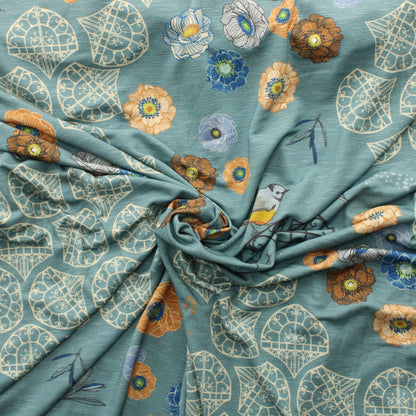 Siniharmaa kukkakuvioinen Trikoo - Pala