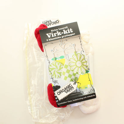 Erica Laurell Virk-kit 3klassiska grytlappar - Lankapussi (100g) (ei virkkuukoukkua)