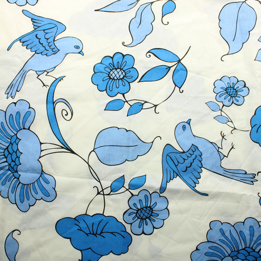 Sinivalkoinen lintu ja kukka Puuvilla - Pala