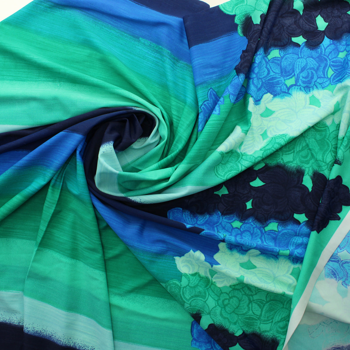 Sinivihersävyinen Kukikas Lycra - Pala