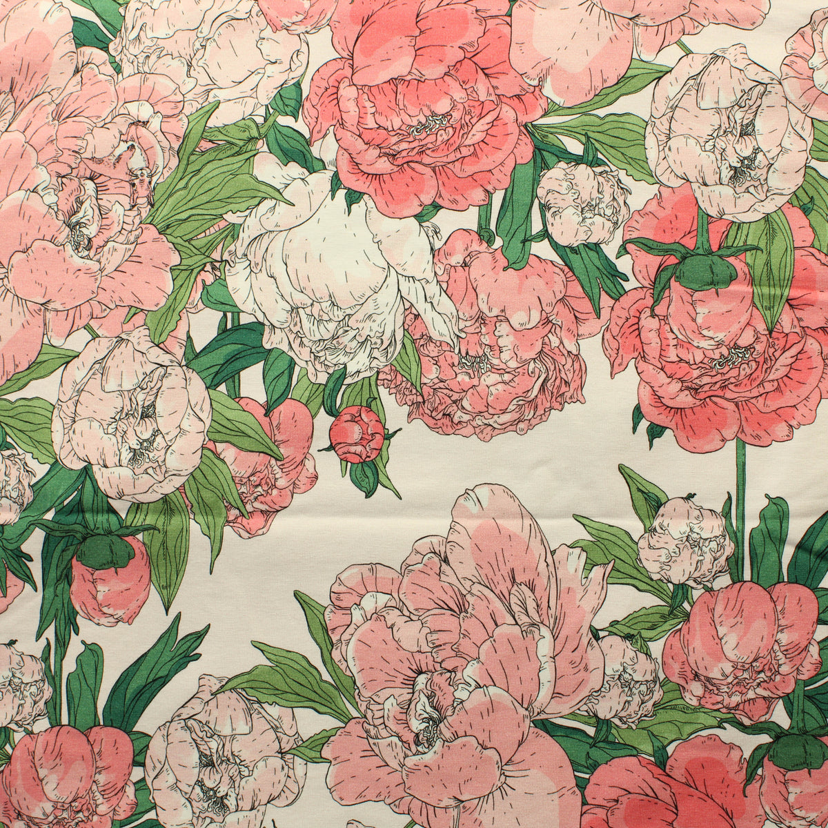 Nuppu Print Company Salainen Puutarha - Pionipilvi Trikoo - Pala
