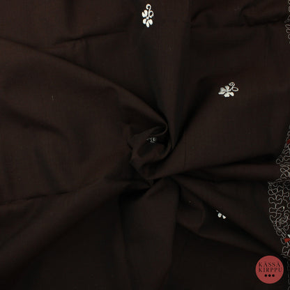 Brown Embroidered Cotton - Piece