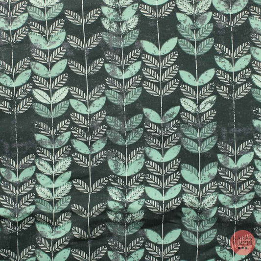 Vaaleanvihreä-harmaa lehtikuviollinen Trikoo - Pala