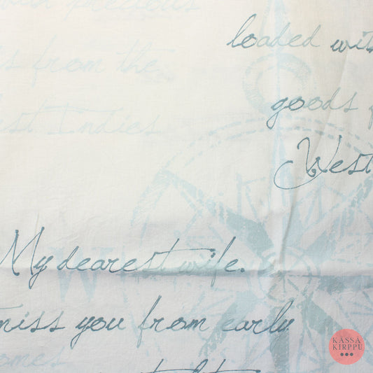 Kompassi ja tekstiaiheinen Puuvillaverho - Pala