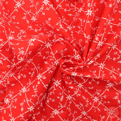 Red and White Flower Cotton - Piece