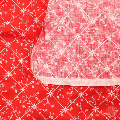 Red and White Flower Cotton - Piece
