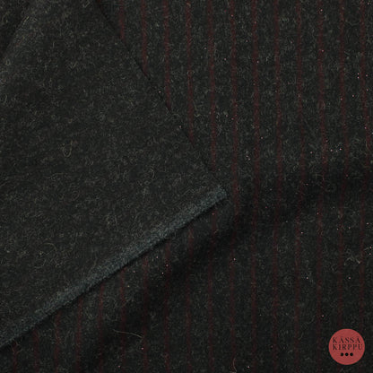 Dark Red Striped Wool Fabric - Piece
