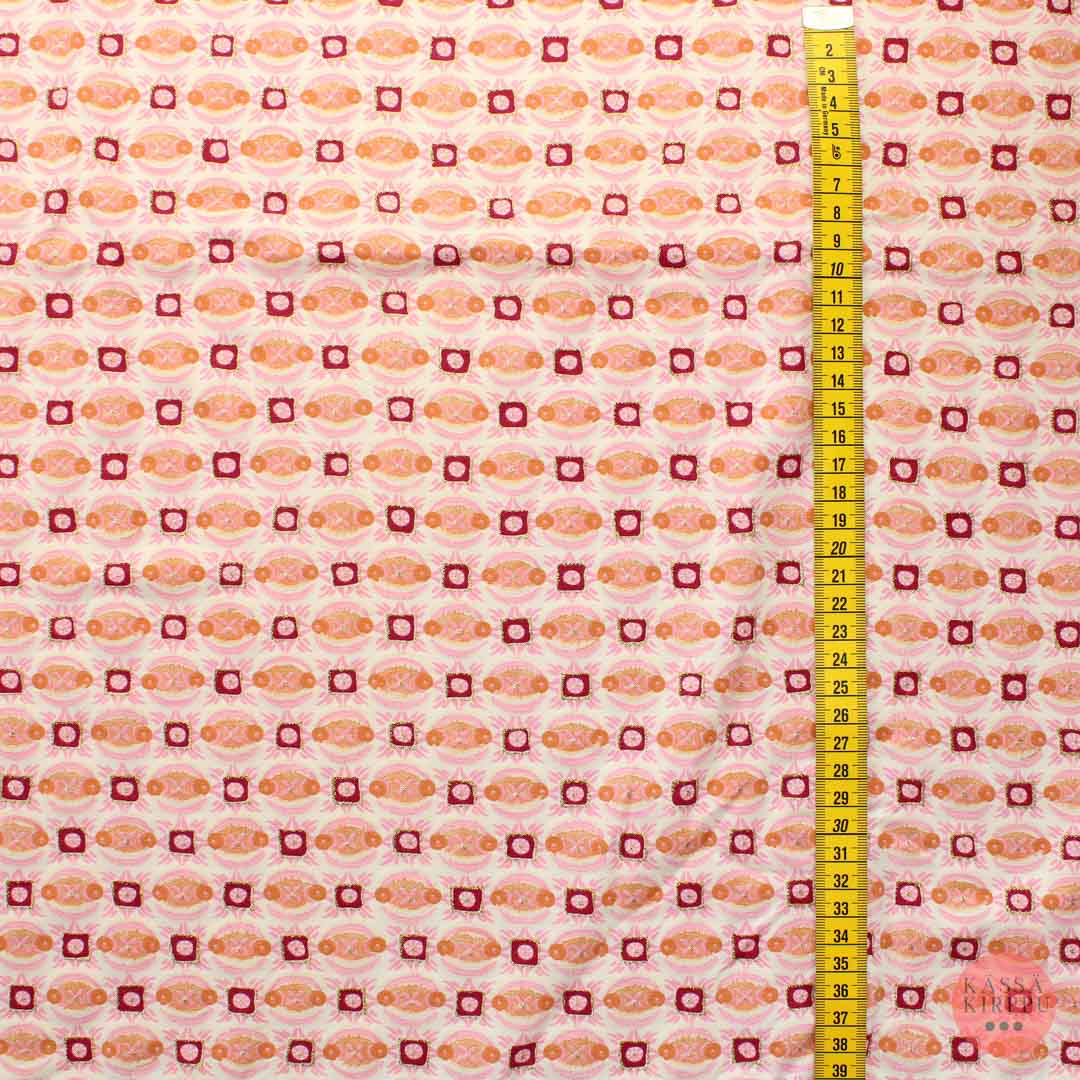 Punasävyinen kultakoriteinen kuviollinen Trikoo - Pala