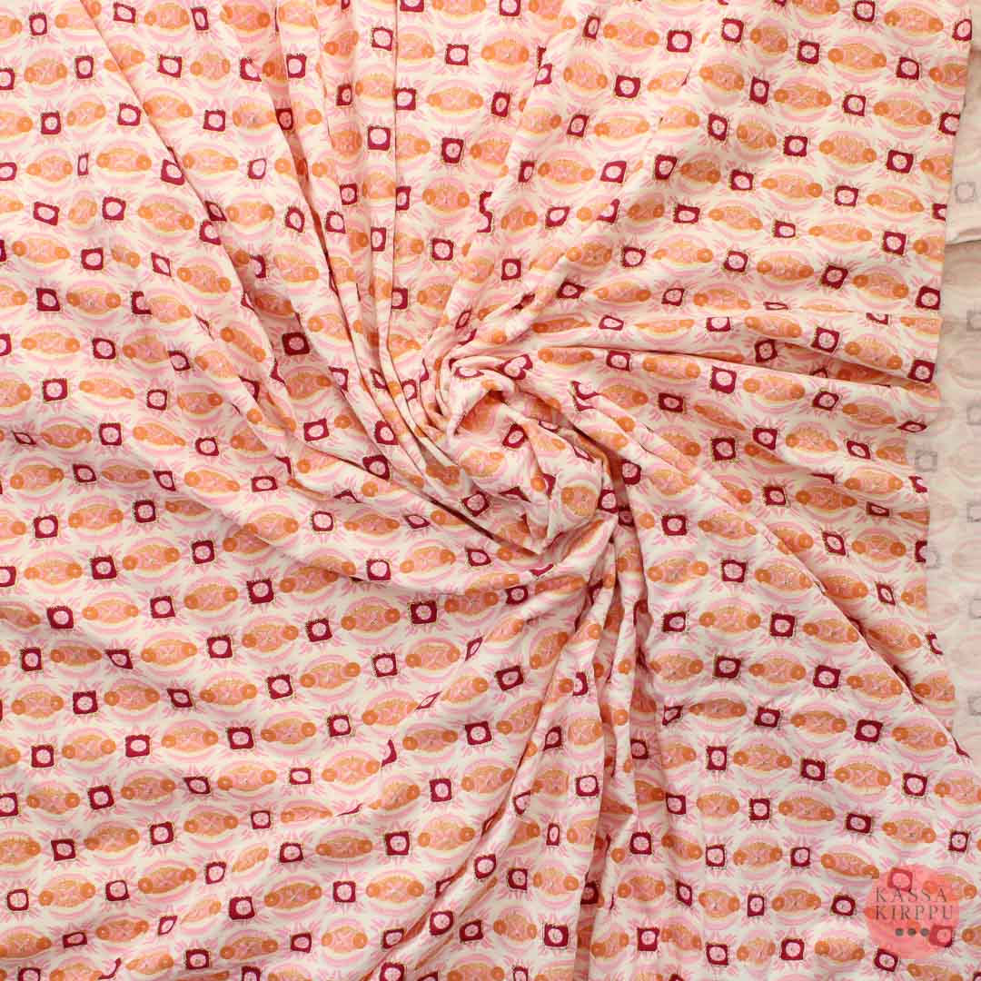 Punasävyinen kultakoriteinen kuviollinen Trikoo - Pala