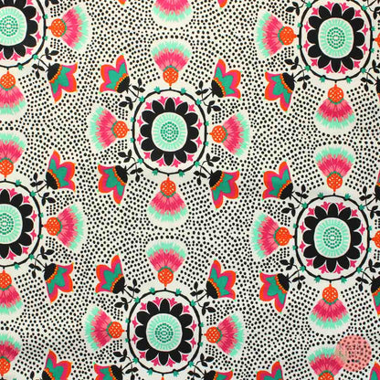 Värikäs valkopohjainen kukka Trikoo - Pala